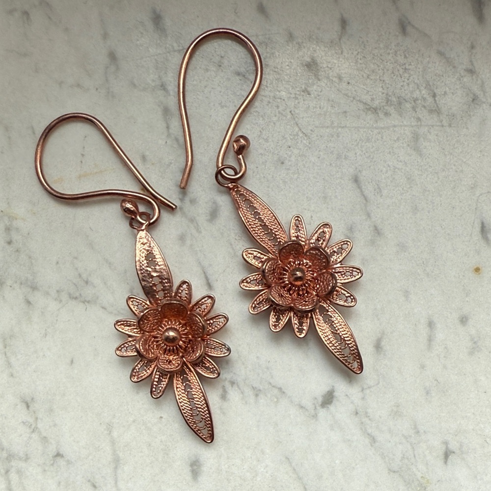 Elegant Rose Gold Floral Earrings